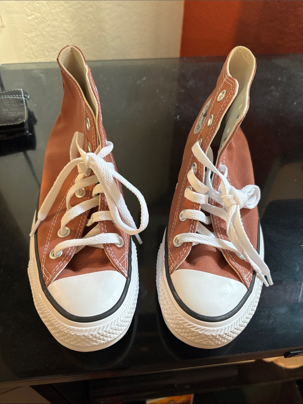 Converse High-Top Canvas Sneakers in Rust with White Trim